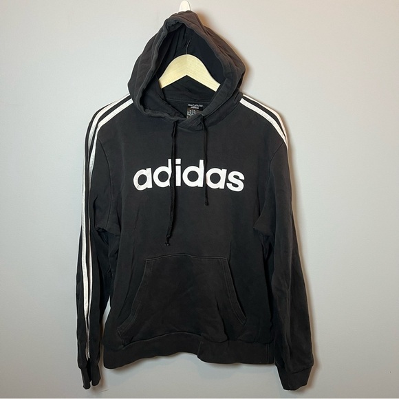 Adidas 3-stripes Hoodie Men’s L Black/White Pullover‎ Sweatshirt Spell Out Logo - Picture 1 of 5